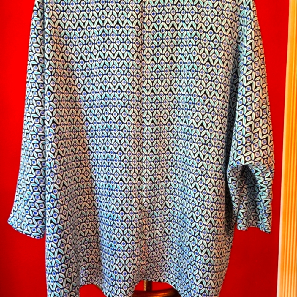 Chico's High/Low Blue Patterned Buttoned Down 3/4… - image 6